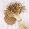 Close-up of Red Fife wheat showing whole grains and a tied sheaf on a wooden background