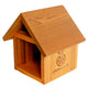 Three-quarter view of Mason bee chalet house showing cedar pitched roof and nesting slots on white background