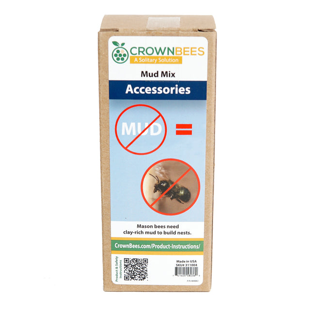 Front view of Mason Bee Mud Mix bag showing product label and recycled paper packaging