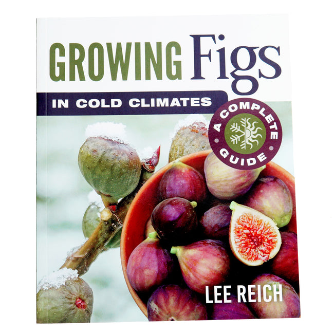 Book cover of 'Growing Figs in Cold Climates' by Lee Reich with figs and a bowl on a white background.