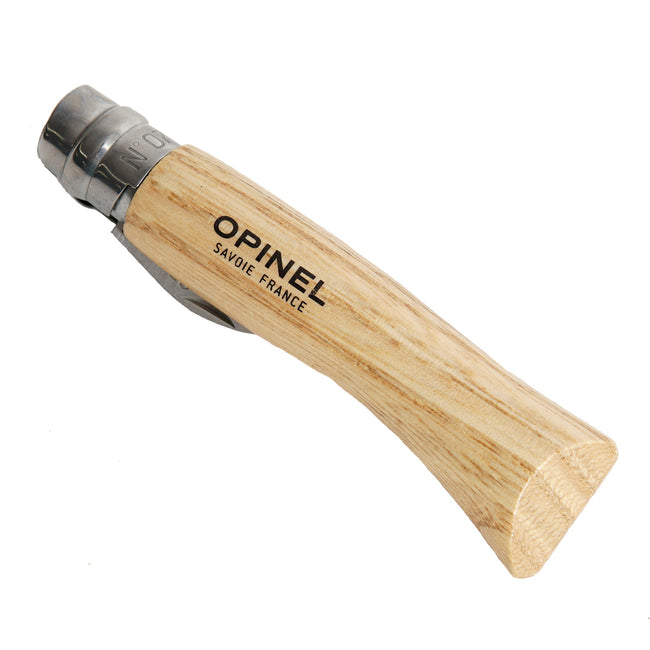 Opinel chestnut and garlic knife in closed position on white background