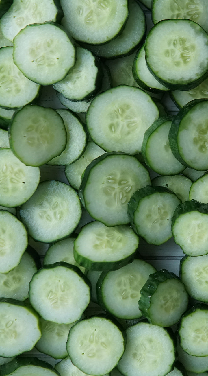 Sliced cucumbers arranged in a pattern