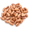 Close-up of Missouri Bill dry shelling beans showing cream-colored seeds with crimson streaks on white background