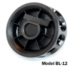 Close-up of Jang Model BL-12 seed roller showing black rubber drum with raised seed metering pockets on white background