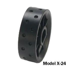 Front view of Jang seed roller Model X-24 showing black perforated rubber roller on white background