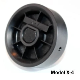 Front view of Jang seed roller Model X-4 showcasing black wheel and central hub on white background