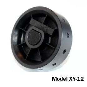 Angled view of Jang seed roller Model XY-12 showcasing notched metal roller and central hub on white background