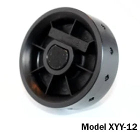 Front view of Jang seed roller model XYY-12 showcasing black plastic metering disc with multiple seed holes on white background