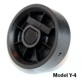 Angled view of Jang seed roller Model Y-4 showcasing black plastic roller head with central hub on white background