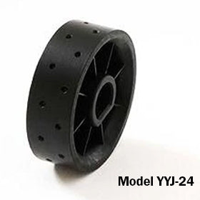 Front view of Jang seed roller Model YYJ 24 showcasing perforated black plastic roller with spaced planting holes on white background