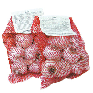 Front view of Great Garlic Combo (two 8 oz packs) showcasing garlic bulbs in red mesh bags on white background
