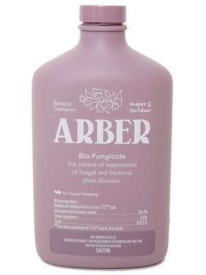 Front view of Arber Bio Fungicide 16 ounce pink bottle showing product label on white background