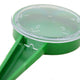 Close-up of dial seed sower showing adjustable clear dial with numbered openings 1-3 and green handle on white background